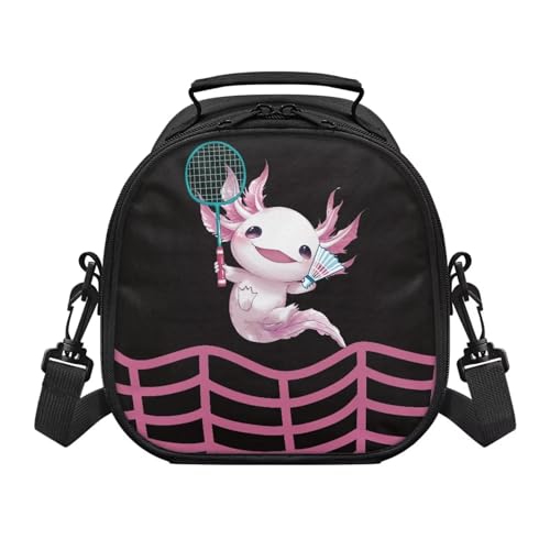 Cugasmaru Kid Lunch Bag,Cute Axolotl School Lunch Bag with Custom Name,Personalized Lunchbox Kids,Cooler Bento Bag for School Picnic Travel Outdoors Axolotls Playing Badminton