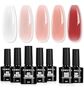 TOMICCA Lot de 5 vernis à ongles UV avec base &amp; No Wipe Top Coat, blanc laiteux rose N...