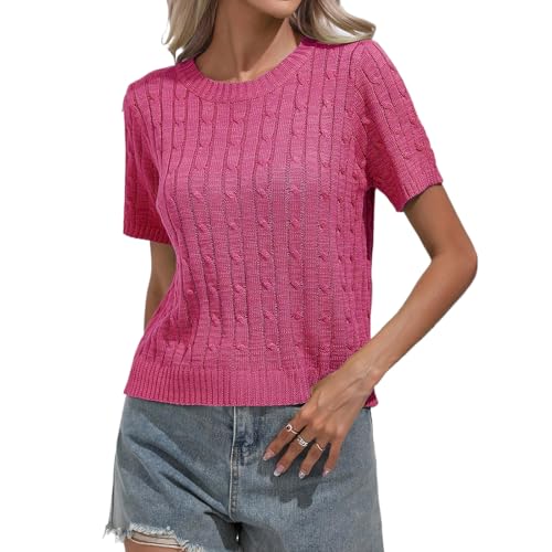 Image of MINTLIMIT Women's Short Sleeve Sweater Tops Lightweight Pullover Shirts 2025 Spring Summer Trendy Casual Blouses
