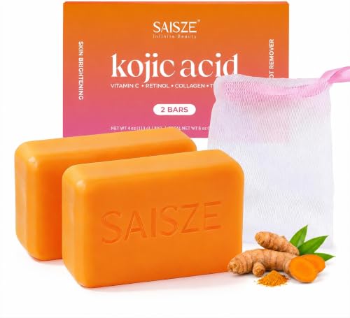 SAISZE Turmeric Soap Bar Kojic Acid Soap 4oz x 2 BARS Dark Spots Remover for Face and Body Brightening Hyperpigmentation