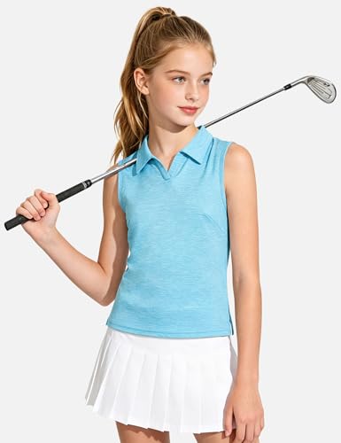 Image of Auranso Girls Polo Shirts Sleeveless Golf Tennis Quick Dry T-Shirts Tops