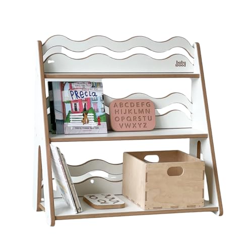 Babywood Wave M Kinderregal – Bücherregal aus Birken-Sperrholz & MDF, frontale Buchansicht, kindgerechte niedrige Höhe, Aufbewahrung für Bücher & Spielzeug, 77×35×75 cm, Natur/Weiß (Natur) Babywood Wave M Kinderregal – Bücherregal aus Birken-Sperrholz & MDF, frontale Buchansicht, kindgerechte niedrige Höhe, Aufbewahrung für Bücher & Spielzeug, 77×35×75 cm, Natur/Weiß (Natur)
