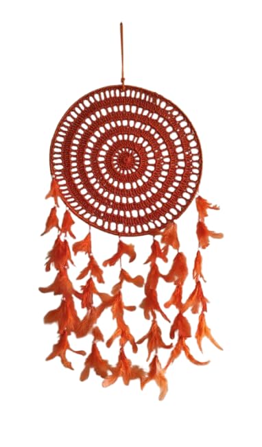 Handmade Dreamcatchers & Decorative Wall Hangings – Boho Home Décor, Colorful Tassels & Feathers (Orange (Feather Style))-image-34