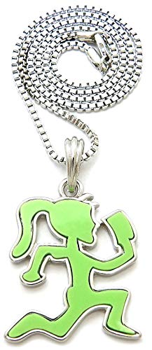 GWOOD Juggalette Small Pendant with 24 Inch Box Link Necklace (SILVER WITH GREEN COLOR WITH 24 INCH BOX CHAIN)
