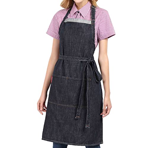 Tablier en Jean pour Coiffeur Denim Shop Tabliers pour Hommes Tabliers avec Poches pour Le Travail Noir pour Les boulangers Artistes