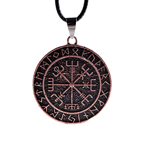 LANGHONG Norse Viking Compass Necklace for Men, Antique Copper Vegvisir