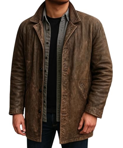Men's Distressed Vintage Supernatural Style Brown Trench Leather Coat - Classic Handmade Trench Leather Jacket for Men