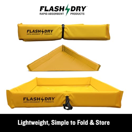 Image of FLASHDRY Portable Spill Containment Berm, Folding Duck Pond 4' x 4', Reusable Oil, Fuel & Chemical Spill Containment Tray, UV-Resistant PVC, Heavy-Duty, Quick & Easy Setup, Garage & Industrial Use