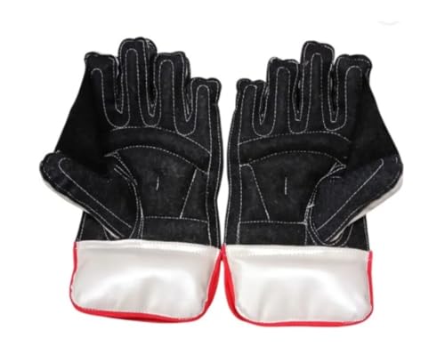 Image of H.K.Sports Pair of Wicket Keeping & White Inner Gloves with Red PVC Stitched Incredible Cricket Ball for Men, Girls, Boys (Red, White) with Enhanced Grip, Finger Protection and Ergonomic Design