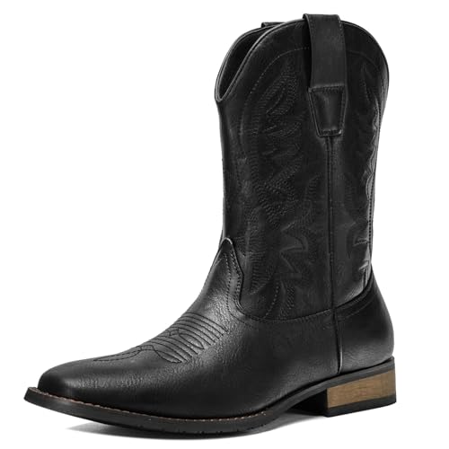 Image of Cowboy Boots For Men Western Fashionable Retro Stylish Embroidered Square Toe Boots Chunky Heel