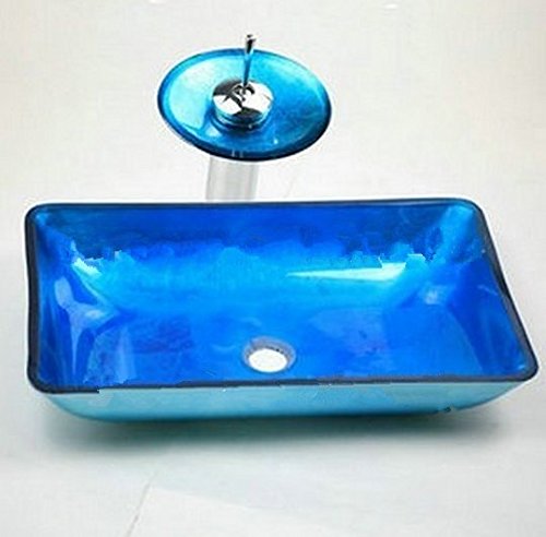 Peinture à la main pour lavabo en verre et laiton avec robinet cascade de luxe