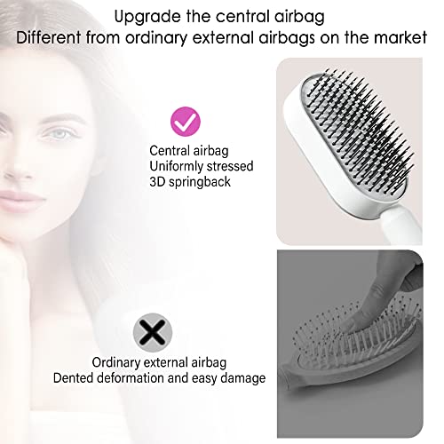 Self Cleaning Hair Brush - New 3D Air Cushion Massager Brushes Airbag Massage Comb Brush Detangler | Detangling Anti Static Hairbrush Cleaner For Men And Women (White) #TOP3