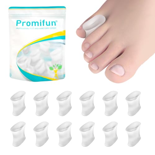 12 Piezas Separador Dedos Pie - Promifun Corrector de Juanetes - Separadores de Dedos de Los Pies Silicona, Día y Noche, Cuidamos Tus Pies (Clear, Small Size)