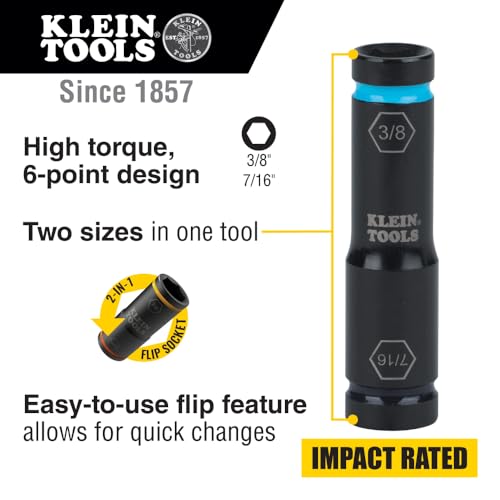 Klein Tools 66077 Impact Driver Flip Socket, 7/16- and 3/8-Inch Sizes, Use with Klein Tools Compact Impact Wrenches BAT20CW, BAT20CW1 by KLEIN TOOLS - Image 2