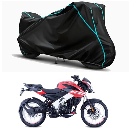 Image of Waterproof Bike Body Cover Compatible for | Bajaj Pulsar NS160 | Taffeta Fabric, Sky Piping Design, Bottom Elastic Fit | Dustproof, Sun UV & Rain Protection for All Weather.