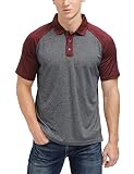 Picture of Men's Casual Short Sleeve Golf Polo Contrast Color Patchwork Pique Shirts Tops(Black-Red,L)