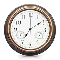 Gartenuhr Wetterfest, Außenuhren Wasserdicht, Wasserdichte Wanduhr, Außenuhren Wetterfest Mit Thermometer Und Hygrometer, Wanduhr für Drinnen Und Draußen für Küche Wohnzimmer Badezimmer (12 Zoll)