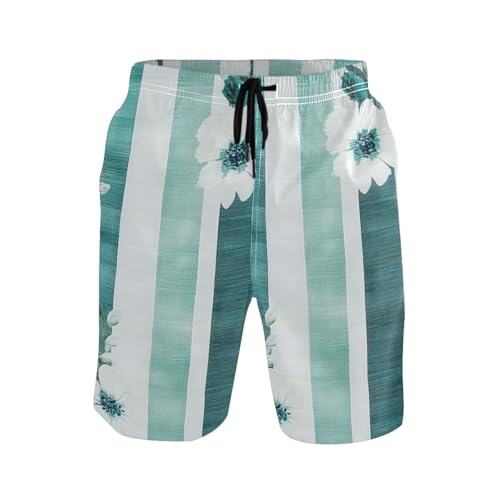 GuoChe Lightseagreen Stripe Men Shorts Casual Casual Board Shorts with Comprion 8”/ 9” Long Water Park Sliding