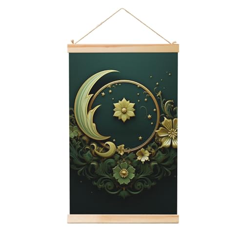 Œuvre d'art vintage Ramadan en suspension bois cintre et papier peint vert premium