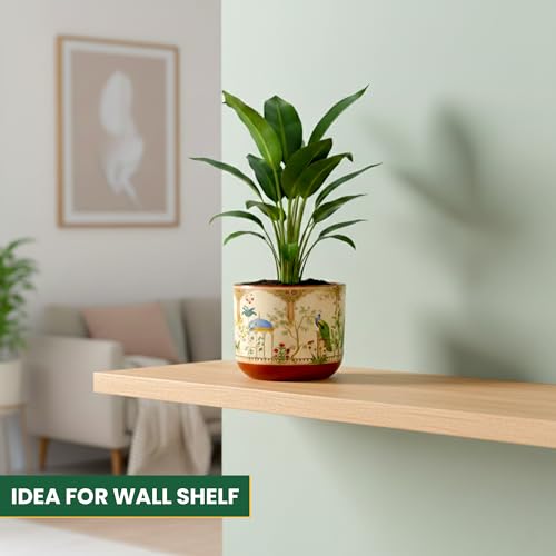 Image of Urban Plant Badshahi Beige 3D Terracotta Plant Pot (5 Inch) | Hand-Painted Mughal Art Design Planter | Decorative Indoor Clay Pot with Drainage Hole | Tabletop Flower Pot for Home & Office Decor