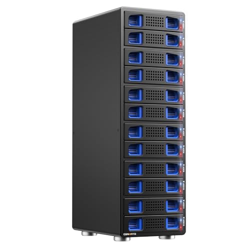 Image of CENMATE Aluminum 12 Bay Hard Drive Enclosure with Cooling Fan for 2.5 inch /3.5 inch SATA HDD /SSD with USB A /C 3.0, Support Hot Swappable, Tool-Free HDD Enclosure, DAS(NO RAID /NAS)