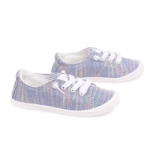 Boy And Girl Slip On Canvas Sneaker, Kids Low Top Casual Fashion Shoes, Comfy Lace Up Walking Shoes (1, Blue Line, 1) #TOP6