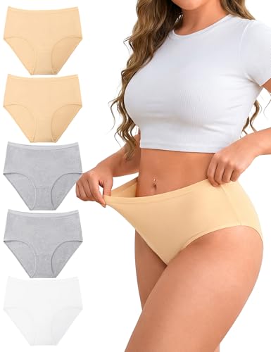 Ocexteur Braga Pantalon Sin Costura Mujer Algodón Elástico Culotte Braguitas Respirable Bragas Ropa Interior Cómodas y Suaves Pack de 5