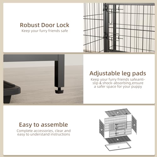 VOWNER Hundekäfig Hochbelastbar, 3 Türen Hundebox, 93 x 56 x 60 cm, für kleine und mittelgroße Hunde, 2 abnehmbare Türen mit Herausnehmbares Bodenschale, M Gitterbox für Zuhause, Schwarz