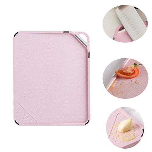 Tabla de cocina 27.7x 33.8x 1.5cm, sin BPA, apta para lavavajillas, pared de jugo, mango fácil de agarrar, antideslizante, tabla de cortar para trigo (Trigo tabla de cortar 27.7x 33.8x 1.5cm-Rosado)