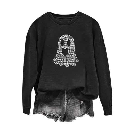 Women Halloween Rhinestone Ghost Sweatshirt Loose Fit Crewneck Pullover - image 4
