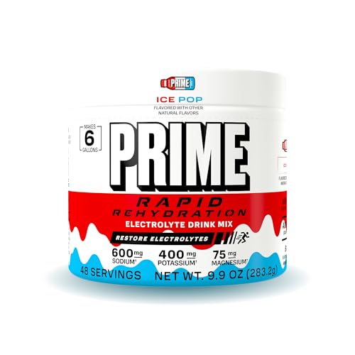 Prime Rapid Rehydration Electrolyte Powder Ice Pop Sugar Free Hydration Drink Mix with Sodium Potassium Magnesium & B Vitamins to Replenish Fluids Caffeine Free 6 Gallon Tub 48 SRV