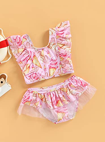 stylesilove Toddler Kid Girls Ice Cream Printed Ruffle 2pcs Bikini Set Flutter Tankini Swimsuit Bathing Suit Beach Swimwear2