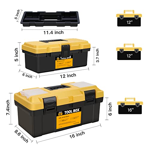 Zhjan Plastic Tool Box (16-Inch & 12-Inch),Multi-Function Portable Storage Boxes,Lock Secured/Tray/Dividers,Tool Box Suitable For Professional Maintenance Workers And Home #TOP1