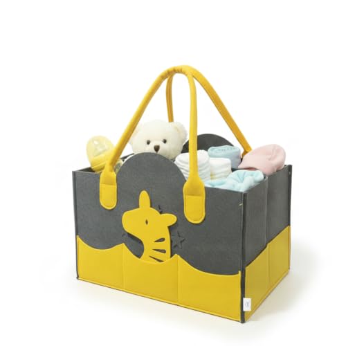 Image of House of Quirk Baby Diaper Caddy Organizer | Portable Nursery Storage Basket for Diapers & Wipes | Car Organizer for Newborn Essentials - Yellow Giraffe