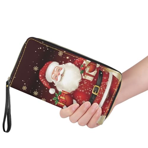 Image of Bulopur Christmas Wallets for Women Santa Claus Wristlet Wallet Rfid Credit Card Wallet PU Leather Cash Zipper Coin Pocket for Female Ladies Teen Girls Girly