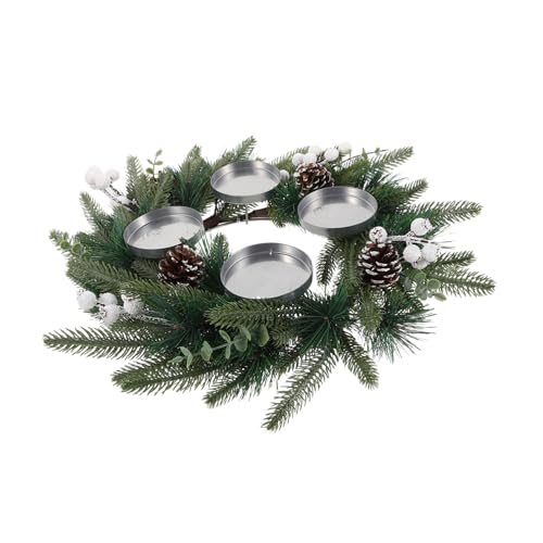 PRETYZOOM Advent Wreath Centerpiece Traditional Christmas Candle Holder Wreath for Holiday Candles Faux Pine Cones Berries for Xmas Window Door Decoration