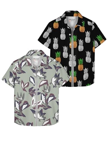Image of HELLCAT White, Dark Blue Trendy Regular Fit Printed Causal Shirt for Boys - Pack of 2