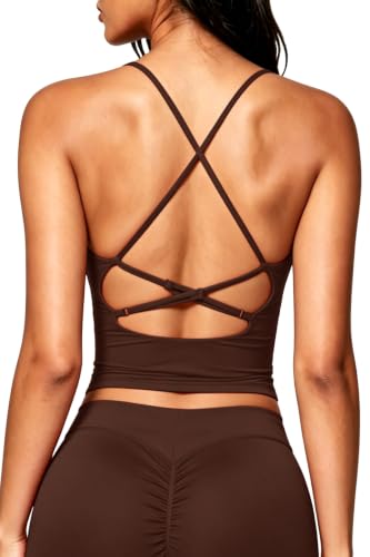 Image of QINSEN Womens Cross Back Tank Top V Neck Double Lined Camisole Top Sleeveless Spaghetti Strap Going Out Tops