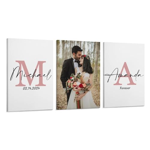 Framed Wall Art Decor, Personalized Custom Canvas Prints, Custom Couples Sign Initials Name and Date Print Pictures, Wall Decorations for Home Living Room Bedroom, Engagement & Wedding Gifts, White