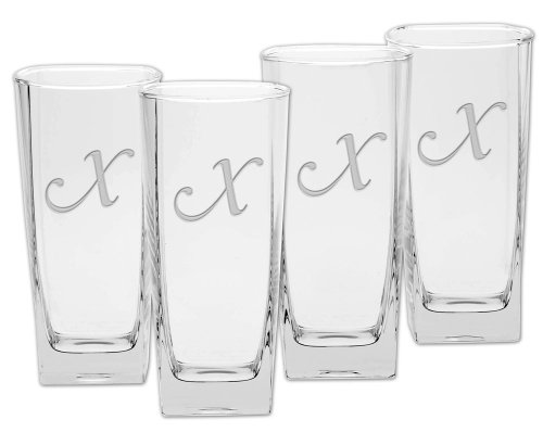 Exclusive Special Culver Deep Etched Cooler Glass, 16-Ounce, Monogrammed Letter-X, Set of 4 Exclusive Special Culver Deep Etched Cooler Glass, 16-Ounce, Monogrammed Letter-X, Set of 4