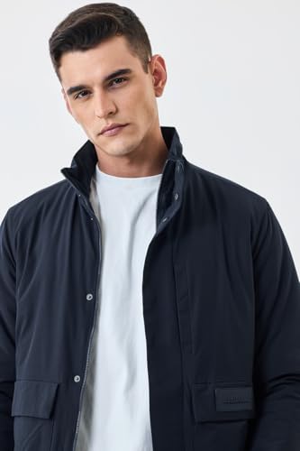Image of SNITCH Men Casual Jacket | Regular Fit Textured Pattern With Lapel Collar & Full Sleeve | Polyester Blend Zip Closure For Everyday Street Style & Layering