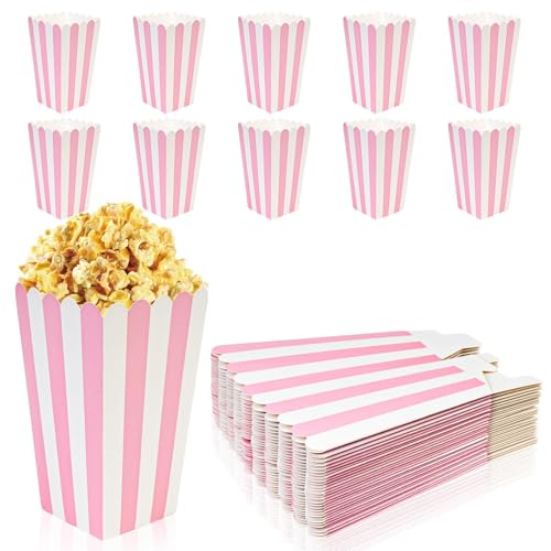 Bxhlxzz 30 Pcs Pink & White Striped Popcorn Boxes Mini Paper Snack Containers for Movie Night Birthday Party Favors Carnival Treat Boxes 4.33 2.76 1.97 IN (11 7 5 CM)