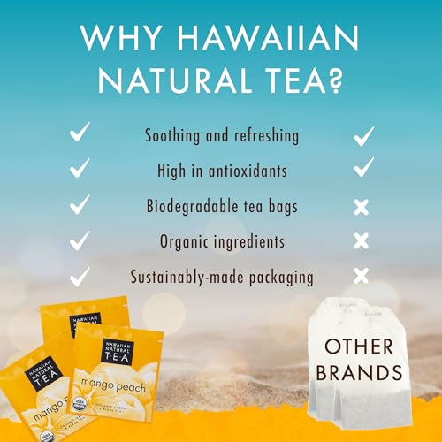 Image of Hawaiian Natural Tea Organic Mango Peach Green & Black Tea Bags, 120 Count | USDA Organic - 100% Plastic-Free - Perfect Hot or Iced - Low Caffeine - Non-GMO, Gluten-Free, Keto, Vegan, Kosher