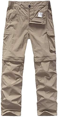 Kids' Cargo Pants, Boy's Casual Outdoor Quick Dry Waterproof Hiking Climbing Convertible Trousers #9016-Khaki-XL