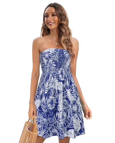 Image of Summer Dress for Women Beach Boho Strapless Cover Ups Off Shoulder Floral Sundresses