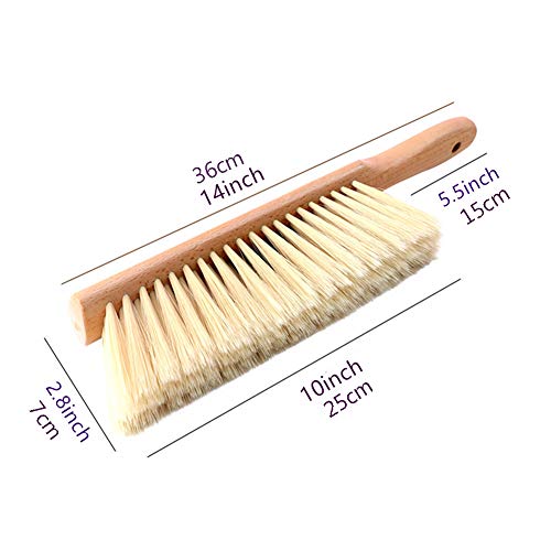 Image of Soft Foxtail Hand Broom Wood Handle for Shop Bench 14 inch (2pcs Yellow) | Soft Bristles Dust Brush for Flour Crumb Counter Upholstery Safa Bed Patio Furniture Garage Woodworking Fireplace Ash Cleanup