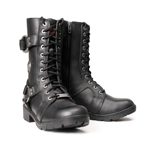 Image of Milwaukee Leather Women's Premium Leather Motorcycle Riding Boots - Lace-To-Toe Harness - Zipper Closure - MBL9391-7.5