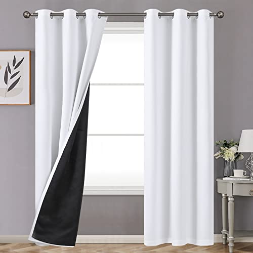 Image of YoungsTex Thermal 100% Blackout Curtains 84 Inch Length for Bedroom, Double Layer Grommet Full Light Blocking Window Drapes for Living Room, Pure White, 2 Panels, 42 X 84 Inch
