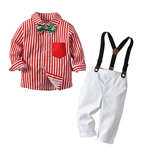Baby Boys 2Pcs Gentleman Xmas Suit Outfits Clothes Set for 1-5T Little Kids Toddler Newborn Bow Tie Striped Shirt+Suspenders Pants (Red, 3-4 Years Old)