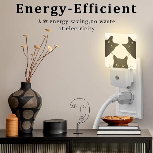 Image of Funny Black Cats Night Light, Cute Kittens Dusk to Dawn Night Light Plug in,0.5w Energy Saving Sleep Friendly NightLight for Kids Boys Girls Home Bedroom Living Room Decor